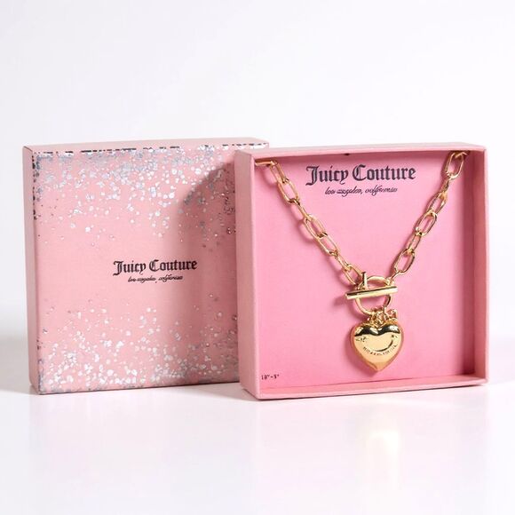 Juicy Couture Gold Chain Necklace with Heart Pendant 18" + 3" Toggle Clasp NIB - Picture 1 of 4